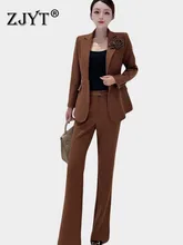 

Spring Fashion One Button 3D Floral Blazer Suits for Women Elegant Ladies Business Formal Outfits Office Pants Two Piece Set