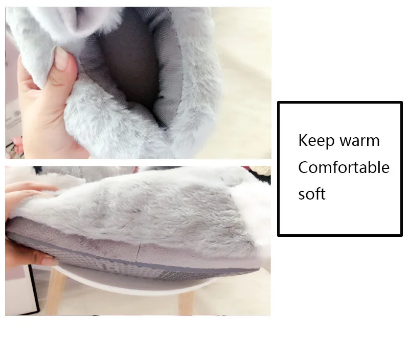Женские тапочки с милыми животными; домашняя обувь с кроликом для девочек; Большой размер 42; нескользящие зимние тапочки на плоской подошве; короткая плюшевая подошва из термопластичной резины
