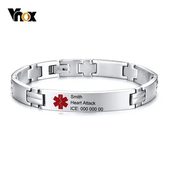 

Vnox Free Engraving Medical Cross ID Bracelets for Men Women Cuff Bangle Stainless Steel Link Chain Diabetes Epilepsy