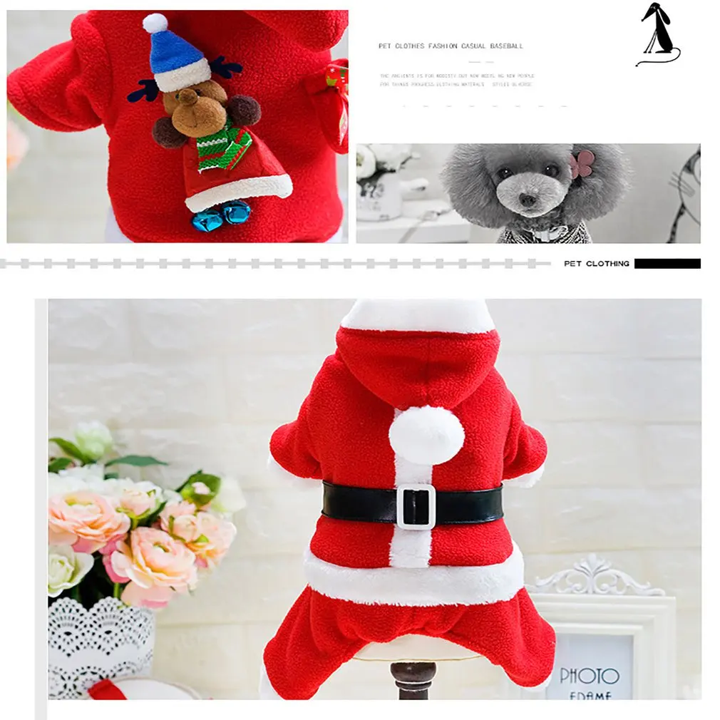 Теплая хлопковая бархатная одежда Санта-Клауса для маленьких собак; женские модели