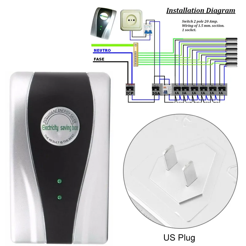 США Plug Энергосбережение Коробка энергосберегающий адаптер 90V~ 250V домашнее улучшение стабилизировать напряжение электрических устройств