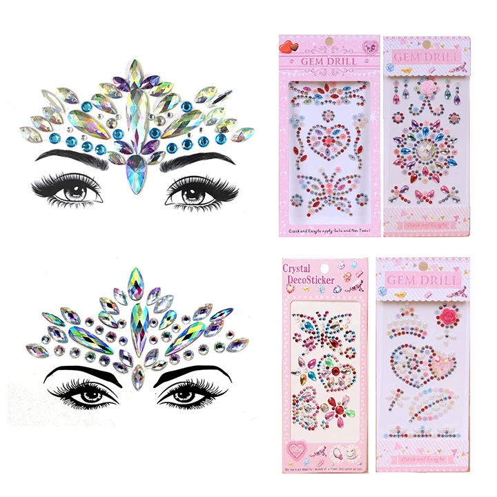 4  Colorful Rhinestones Crystal Face Jewelry Stickers For Mobile Phone Case Decor Wedding Birthday Masquerade Diy Jewelry Stickers