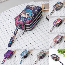 Womens Print 3 Layer Canvas Phone Bag Short Wallet Three-Layer Zipper Coin Card Key Purse For Women's Bank Card Holder Pack