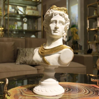 

Modern Large 42cm White Drawing Gold Resin Greek Male And Female Figures Sculpture Living Room Office Hotel Decoration Ornaments