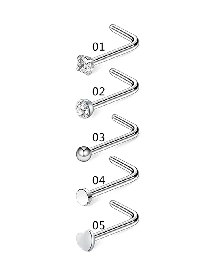 HONGTU Stainless Steel Nose Ring Studs Hoop for Women 20g Nose Ring CZ L Shape Nose Piercing Septum Piercing Body Jewelry Gift HONGTU Stainless Steel Nose Ring Studs Hoop for Women 20g Nose Ring CZ L Shape Nose Piercing Septum Piercing Body Jewelry Gift