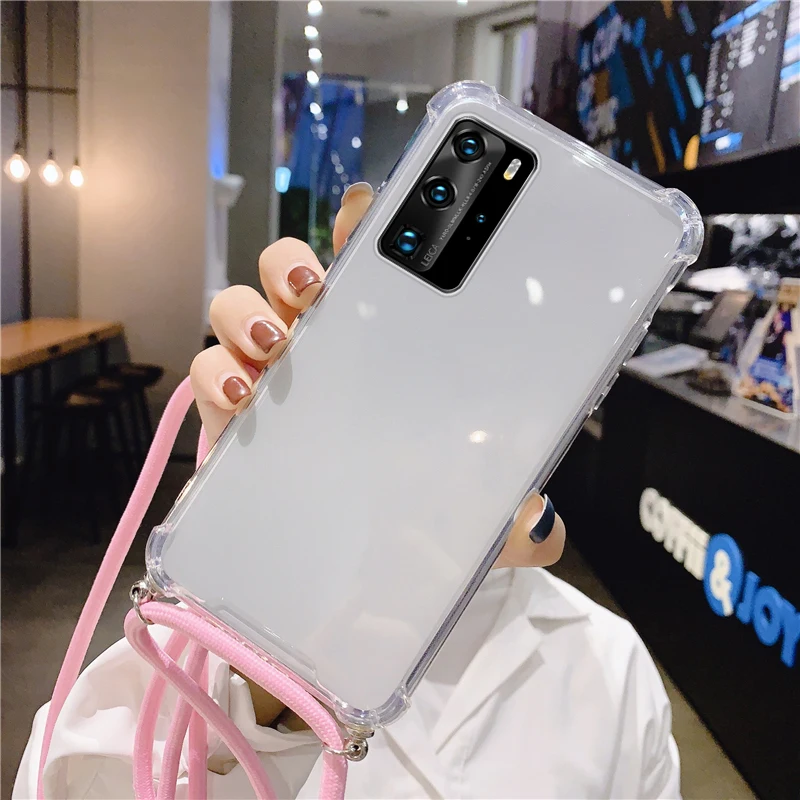 Sang Trọng Bling Long Lanh Dây Silicone Ốp Lưng Điện Thoại Huawei Mate 30 20 10 9 P40 P30 P20 Lite Pro-Mỏng Cổ Kèm Dây Đeo huawei pu case