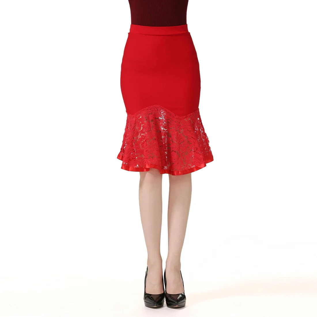 

New Style Large Size Dress Lace Joint Irregular High-waisted Sheath Fishtail Skirt S-5xl