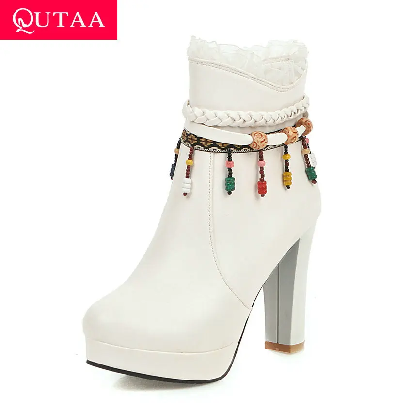 Женские ботинки до середины икры QUTAA на платформе с закругленным носком высоком