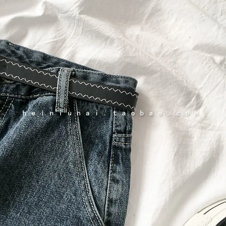 Winter Spring High Waist Jeans Women Straight Fashion Casual Loose Trousers With Belt Female Blue Korean Long Pant Bottoms