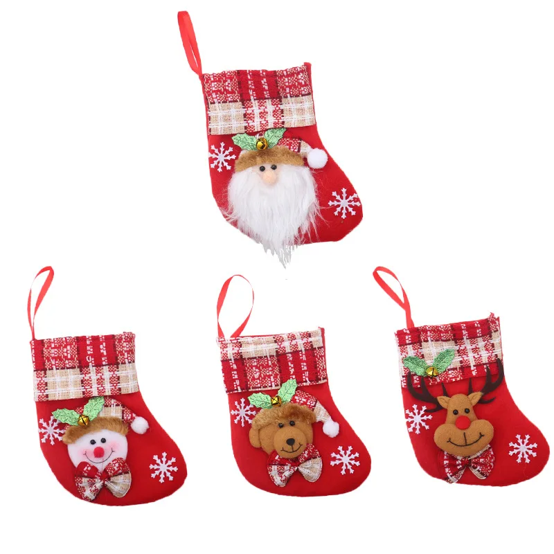 

Linen Christmas Stockings Santa Claus Snowman Sock Candy Bag Gift Holders Christmas Tree Ornament Christmas Decoration For Home