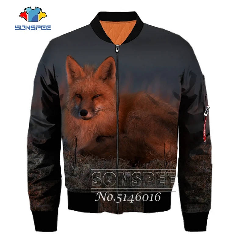 SONSPEE Animal Fox 3D Print Harajuku top Flying jacket aviator pilot Men Bomber Jackets Women Fashion Casual Clothing F5