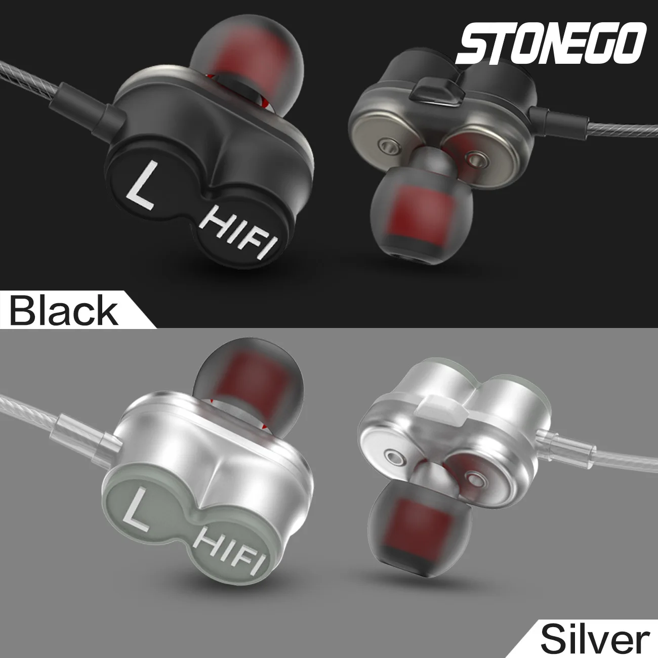 Stonego Dupla Driver In-ear Fones de Ouvido Fones de Ouvido Esportes Dinâmico Microfone Mãos Livres Extra Estéreo Baixo 3.5 mm Jack - Image 6
