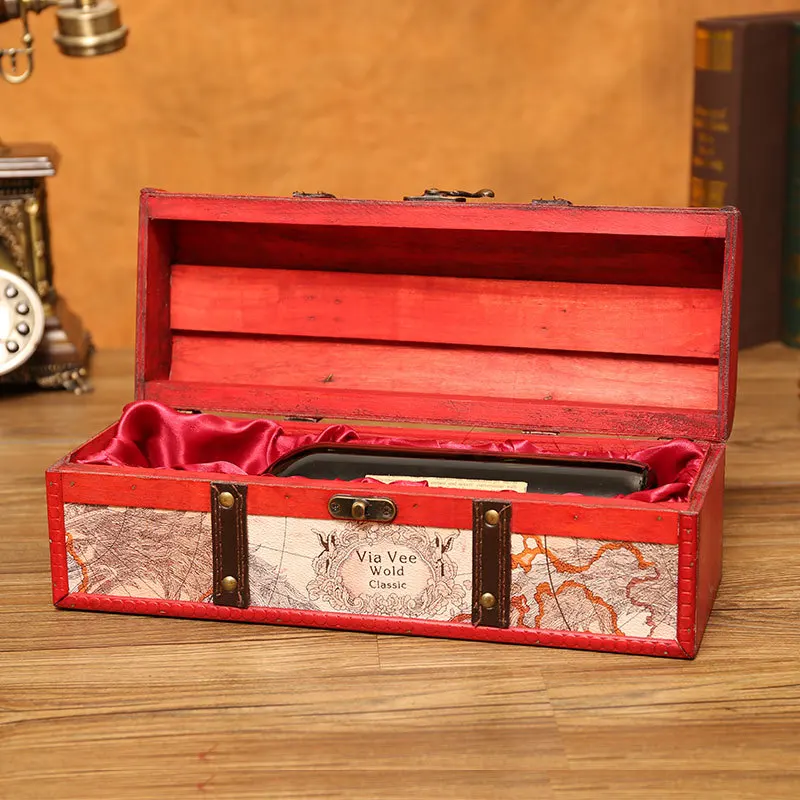 Винтажная коробка для красного вина, портативная деревянная коробка для вина, ретро Подарочная коробка для хранения вина, посылка для бутылок с ручкой, аксессуары для бара