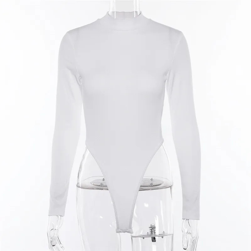 ZHYMIHRET 2019 Autumn Winter White Ribbed Bodysuit Women Long Sleeve O Neck Cotton Rompers Basic Skinny Body Mujer