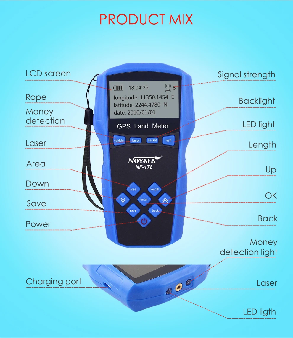 Noyafa NF-178 ручной gps-съемка gps наземный прибор радиационного контроля с измерительным методом: ручной и автоматический