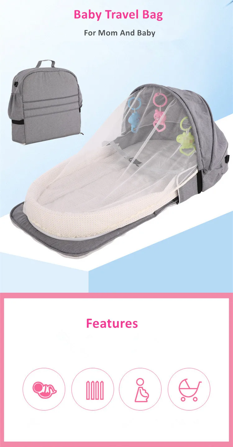 Baby Crib Bed Portable Folding Baby Bed Nest Cot For Travel Foldable Bed Bag With Mosquito Net Infant Sleeping Basket With Toys