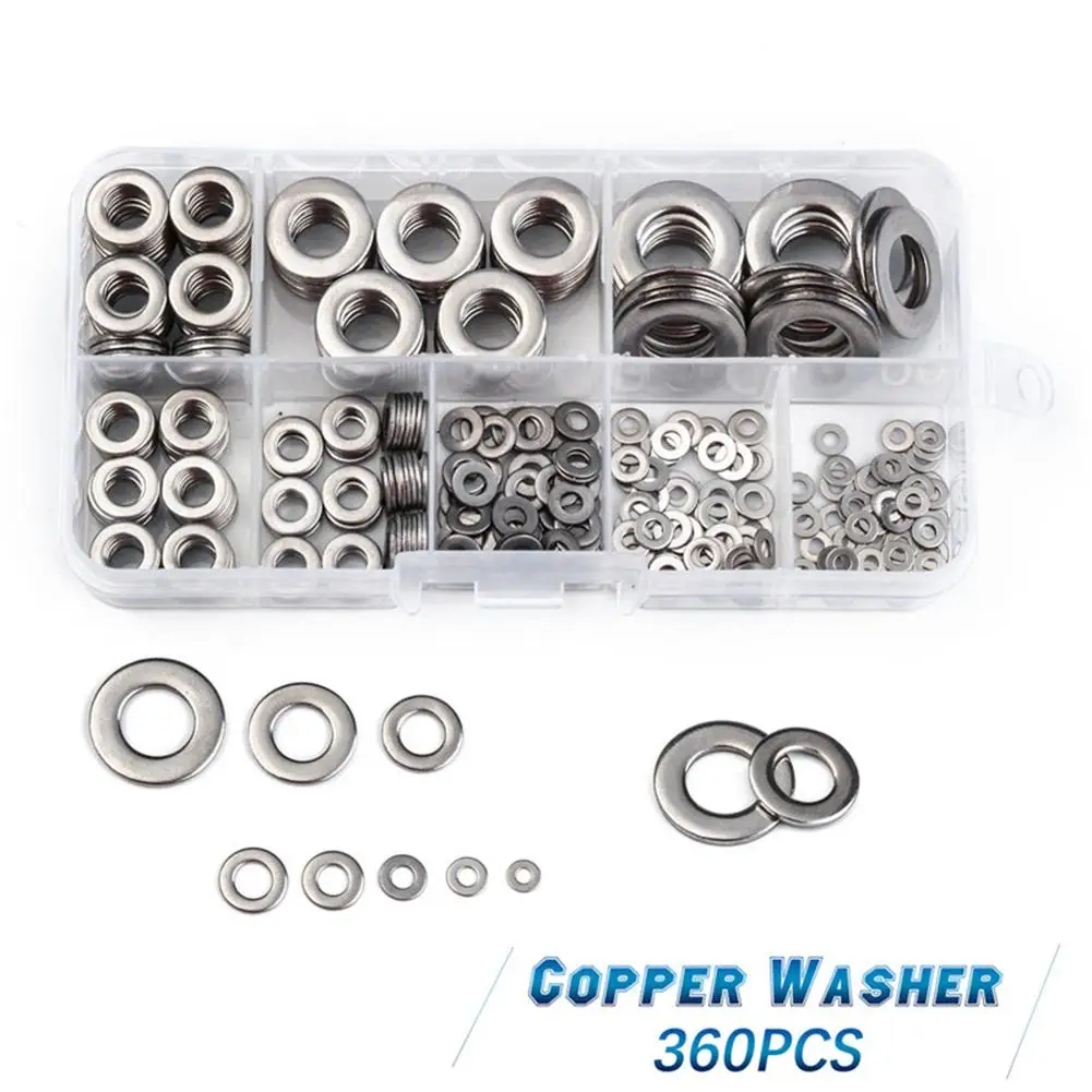 

360PCS Flat Washers M2 M2.5 M3 M4 M5 M6 M8 M10 8 Sizes Stainless Steel Flat Washer Durable Washer Flat Gasket Assortment Set
