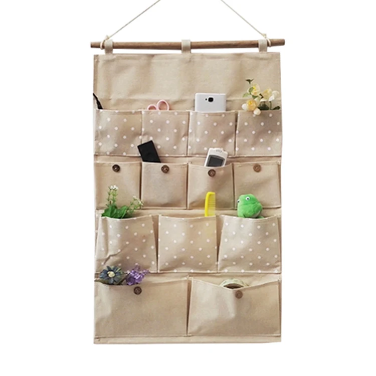 Pocket Wall Hanging Organizer Bag Linen Stripe Multi Layer Practical Storage Box