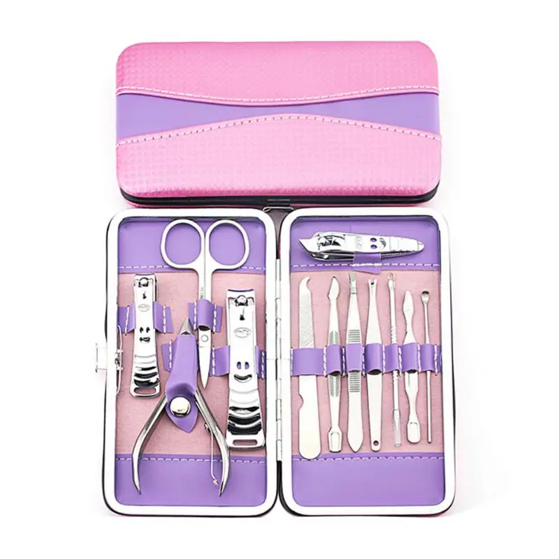 

12Pcs/Set Stainless Steel Nail Tools with Case DIY Manicure Pedicure Nail Tips Clippers Scissors Cuticle Pushers Cutter Files