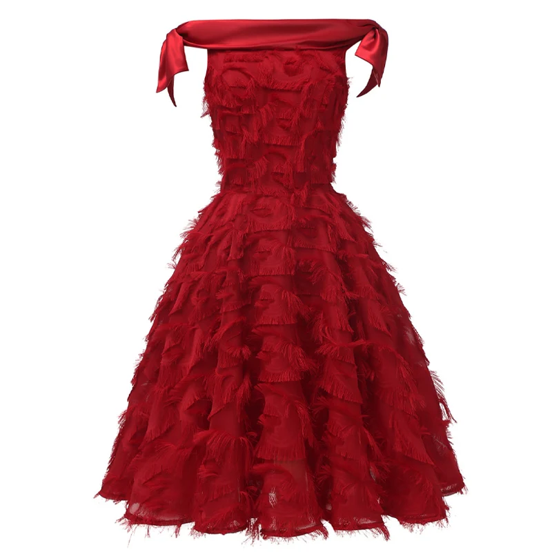 Tassel Bridesmaid Dress Pink Cocktail Party Burgundy Elegant Vestidos de Fiesta Robe Soiree Abendkleider DN-1712 | Свадьбы и