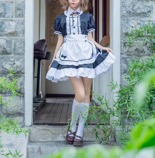 Japanese Women Maid Outfit Anime Long Dress Men Lolita Dress Costume Cosplay Cafe Apron Costume