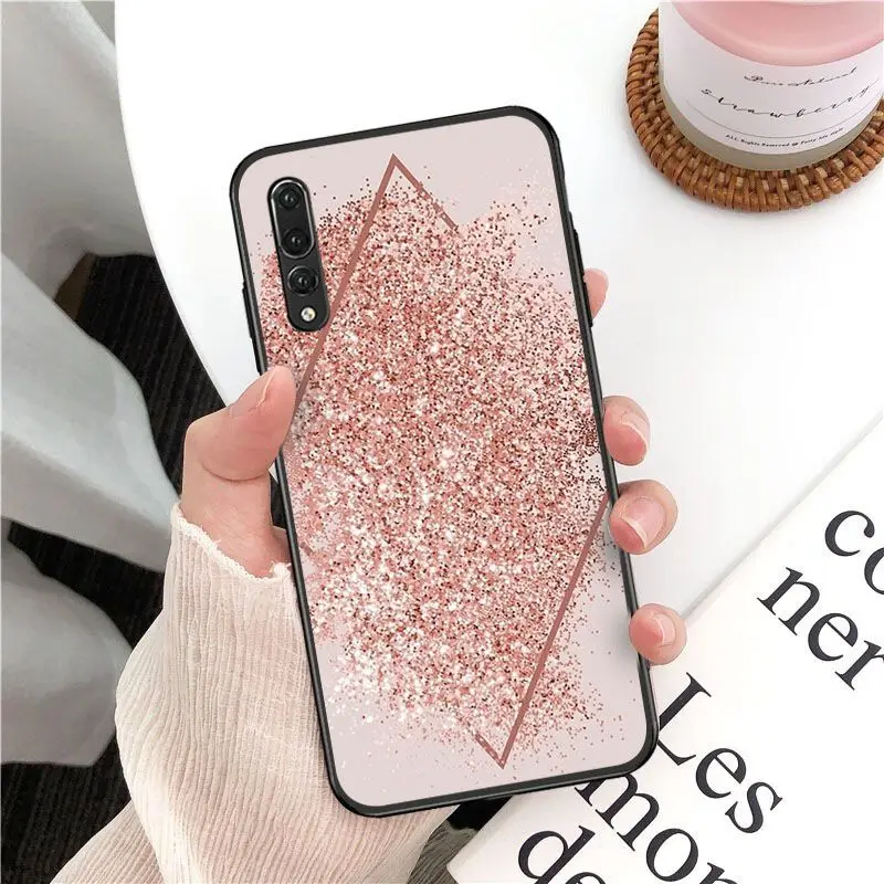 Gold Pink rose Glitter print