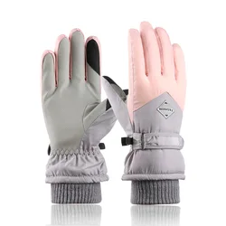 Womens Ski Gloves Snowboard Snow Winter Sports Plus Velvet Warm Cold Glove Waterproof Cycling Leather Non-Slip Touchscreen Glove