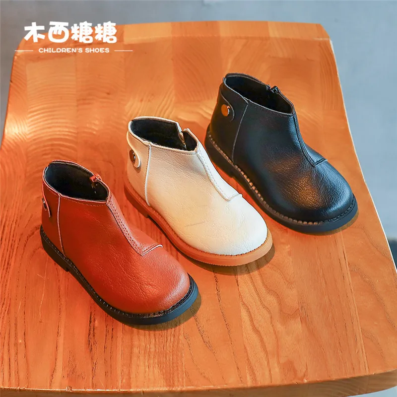 

Korean-style Retro round-Toe Men And Women CHILDREN'S Shoes 2019 Autumn New Style Zipper Fashion Short Boots Children British St