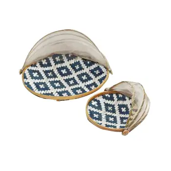 

Round Bamboo Mosquito-proof Dust-proof Storage Basket Net Cover Basket Storage Basket Fruit And Vegetable Tray Dry Bamboo Bask