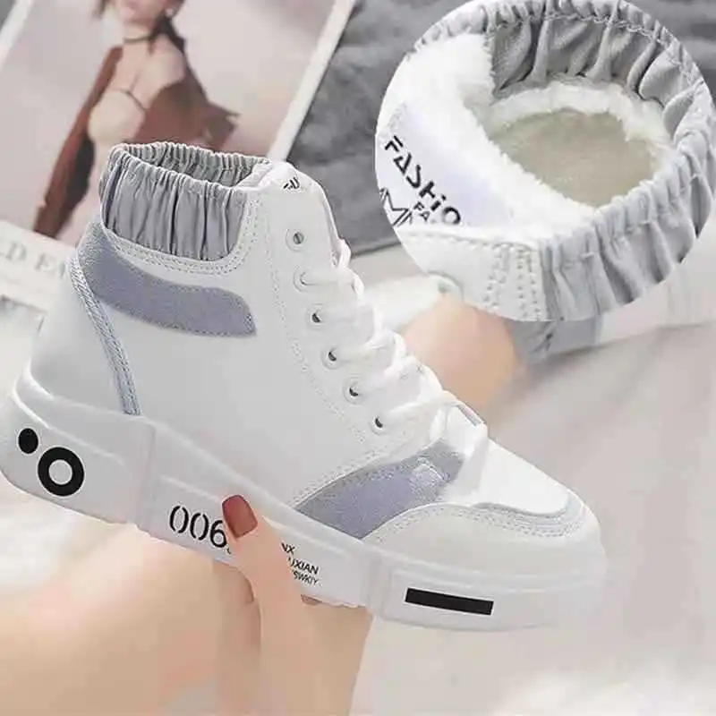 2021 Spring New High-top White Shoes Female Korean Student Running Board Shoes Flat Casual Shoes Female Shoes