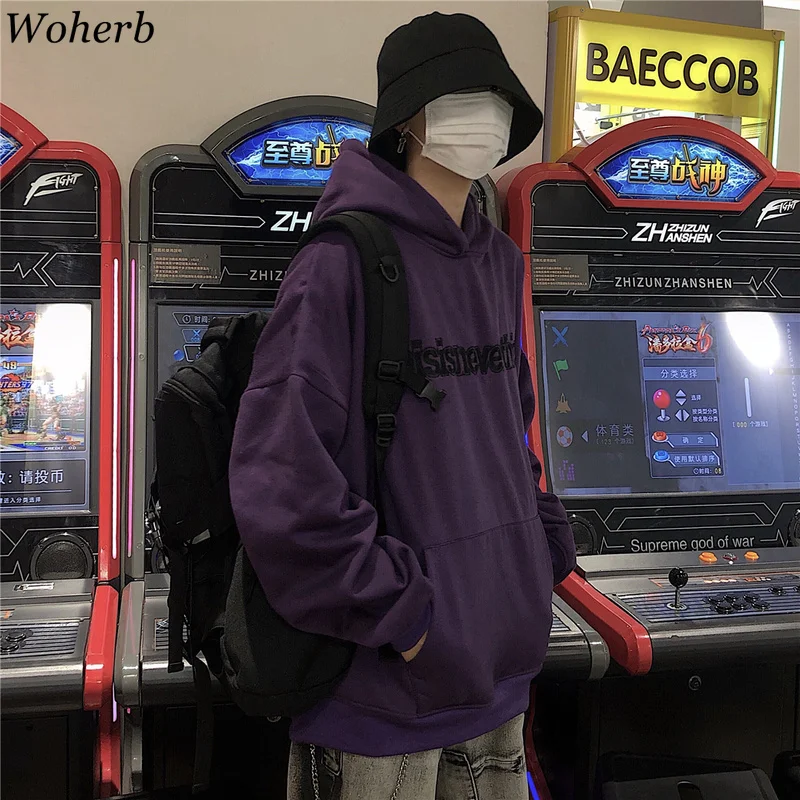 Woherb Harajuku Bf толстовки для женщин Письмо вышивка длинный рукав пуловер с капюшоном, толстовка Свободный Ретро кардиган-пончо 90678