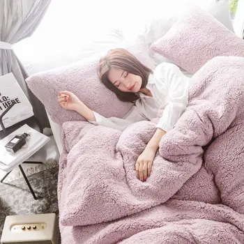

Solid Lamb Cashmere Bedding Set 2020 New Thicken Flannel Fleece Room Linens Velvet Duvet Cover Set Sandred Home Sleep Pillowcase