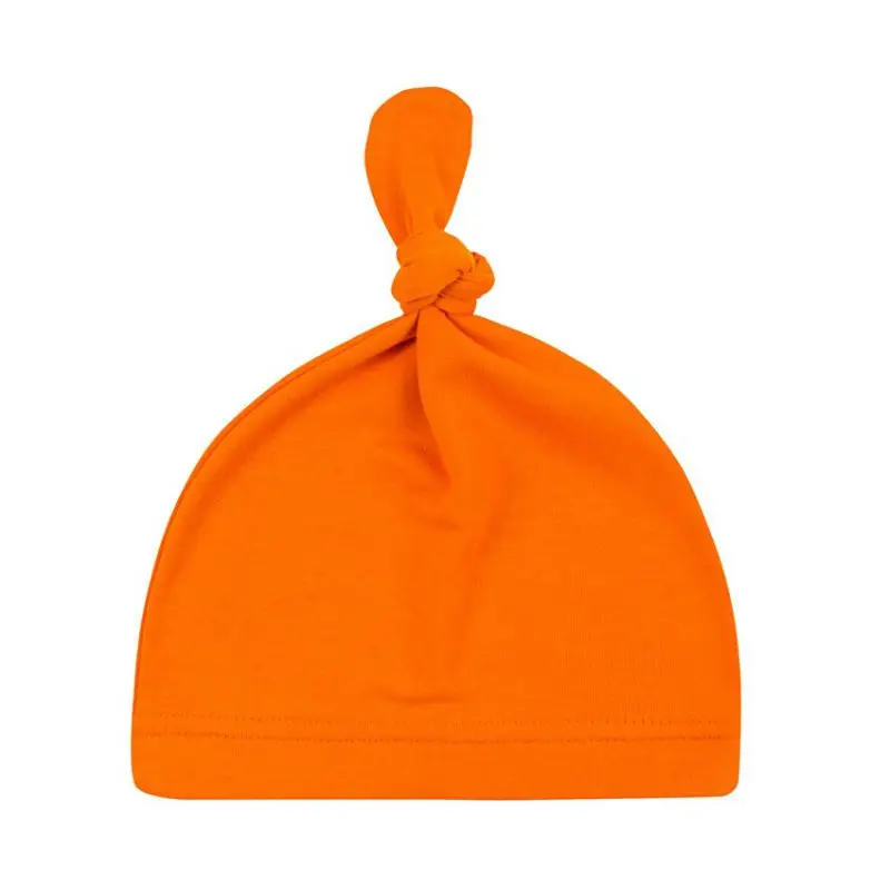 Осенняя хлопковая шапка для новорожденных мальчиков и девочек, милый мультяшный медведь, однотонный цвет, удобный высококачественный головной убор для сна, шапка - Цвет: Orange