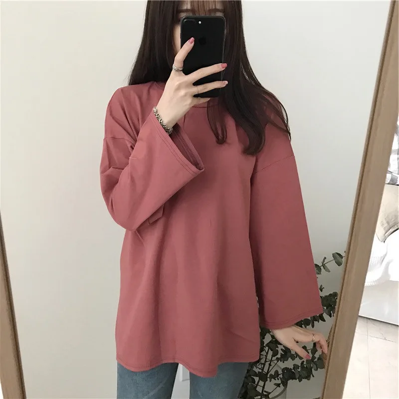 Женские футболки harajuku футболка с круглым вырезом и длинным рукавом свободная