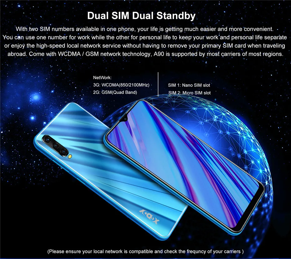 XGODY A90 3G Smartphone 6.53" Waterdrop Screen Android 9.0 Mobile Phone 2GB 16GB MTK6580 Quad Core 5MP Camera 3000mAh Cellphone