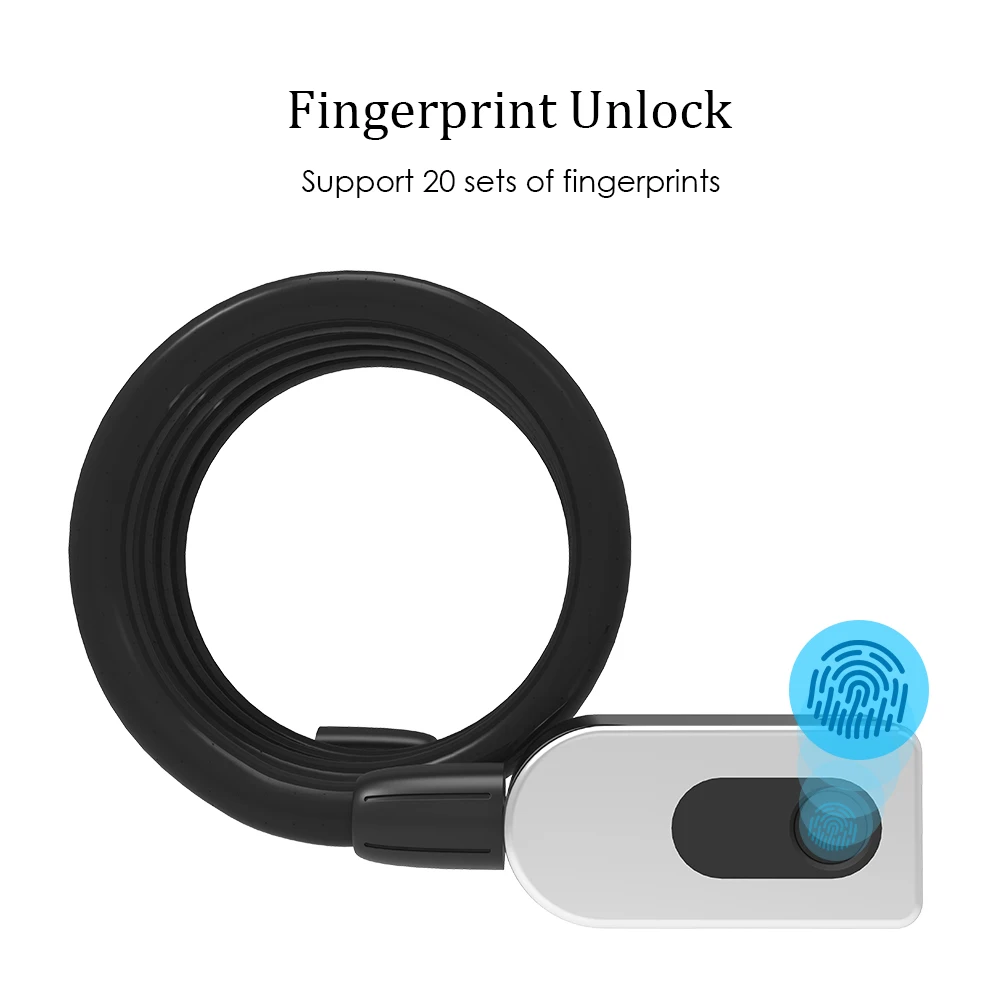 

GQ10F Fingerprint Bike Lock 20Sets Fingerprint Unlock USB Rechargeable Smart Keyless Fingerprint Lock Waterproof Anti-Theft Lock