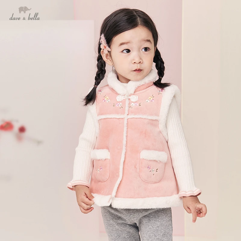 

DBJ19938 dave bella winter baby girls cute cartoon floral coat children fashion children girl sleeveless vest