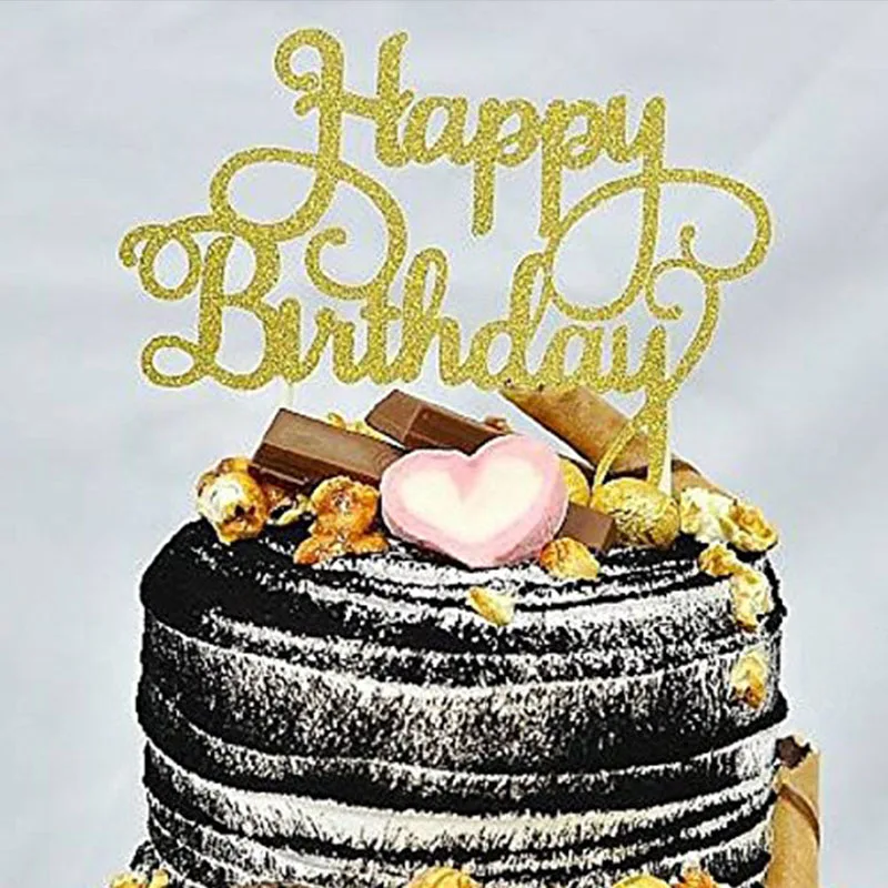 Блестящая бумага один кекс топперы С Днем Рождения украшения 1-й первый день рождения для мальчиков и девочек вечерние мой один год день рождения - Цвет: 1pcs gold birthday
