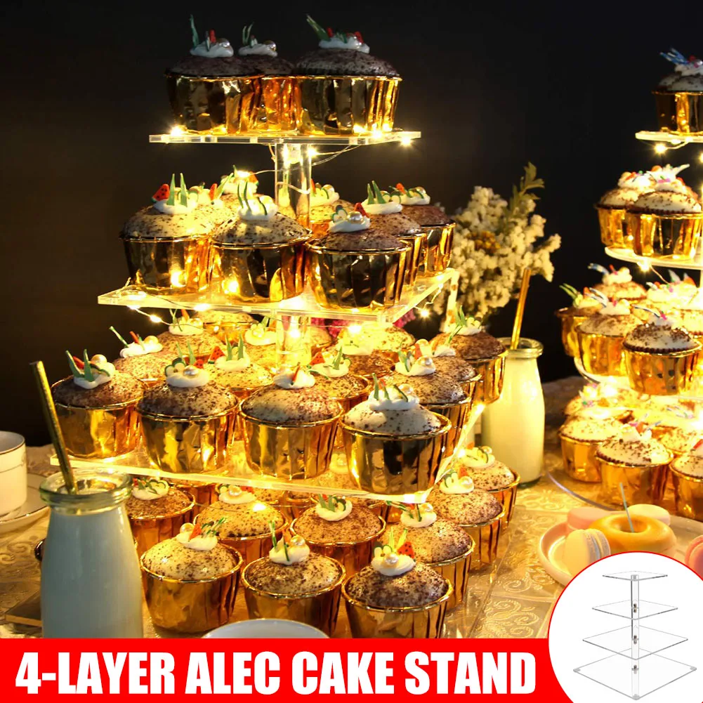

4-Layer Pastry Stand Acrylic Cupcake Display LED Lights Stand Dessert Tree Tower for Birthday Wedding Party VJ-Drop