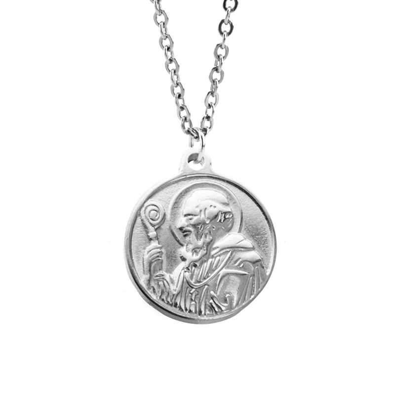 18mm silver Ожерелье-чокер в стиле Сан-Бенито, женское ожерелье, жрец, Бог-Отец, бюст, портретные подвески из нержавеющей стали, круглый цвет, de moda - Окраска металла: 18mm silver
