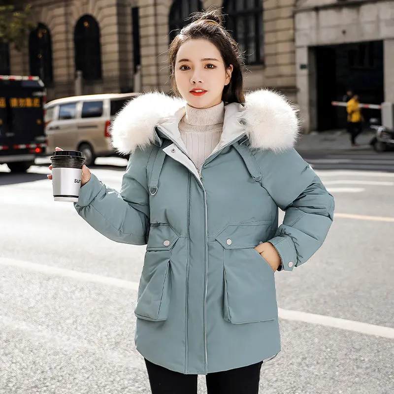 

2019 Winter New Style Korean-style Mid-length Loose-Fit Versatile Thick Cotton fu da Fur Collar Hooded Cotton-padded Clothes WOM