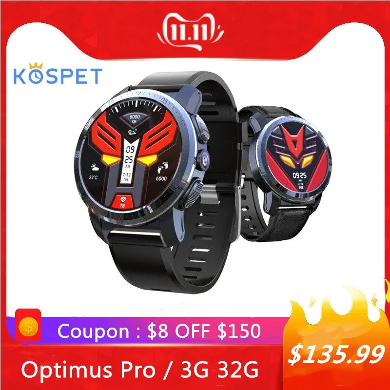 Billig Kospet Optimus Pro Dual System 4G Smartwatch Android 7.1 Sport 8.0MP Kamera 3GB RAM 32GB ROM Smart Uhr 800mAh WiFi GPS
