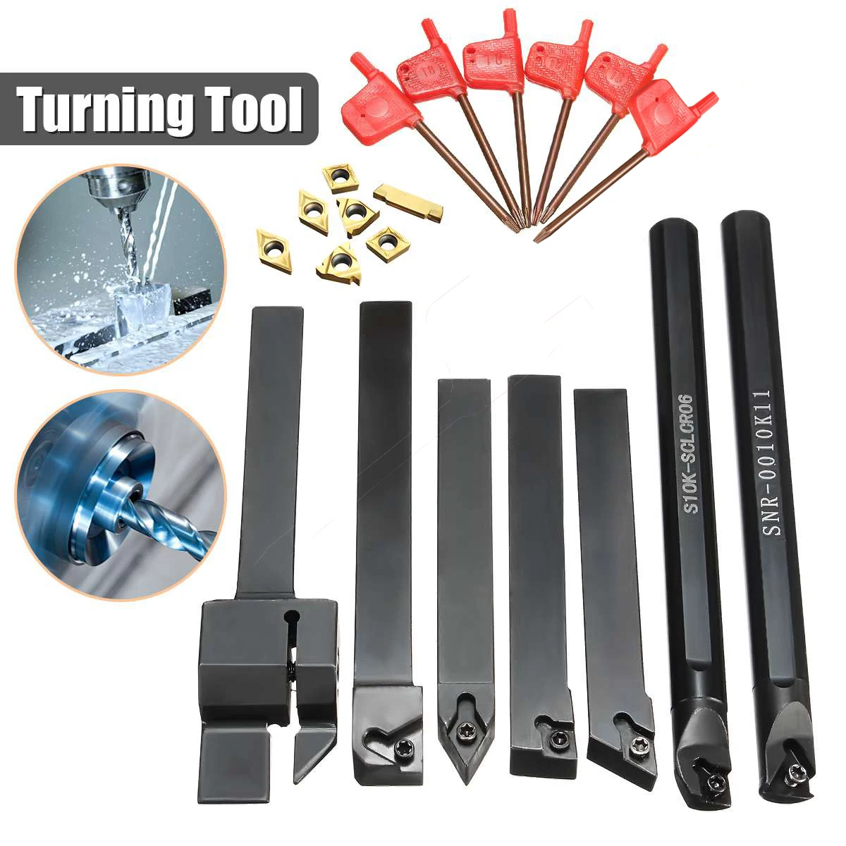 21pcs 10mm Lathe Boring Bar Turning Tool Holder Set Carbide Inserts Blades Turning Tool For Semi-finishing and Finishing