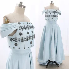 MACloth небесно-Голубое Бальное Платье с открытыми плечами длиной до пола, длинное атласное платье с кристаллами для выпускного вечера L 267460 распродажа