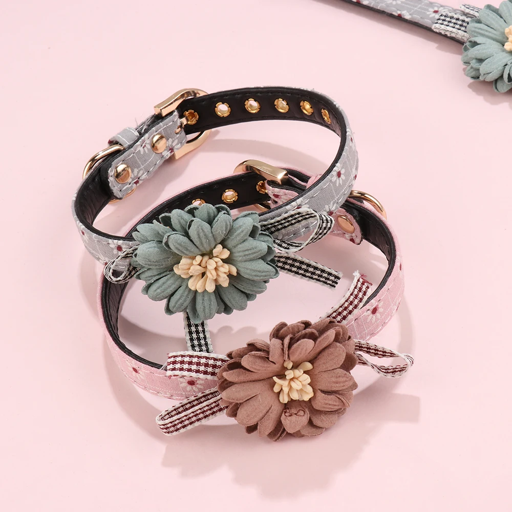 New Lovely Cute Flower Bowknot Leather Pet Dog Collar Cat Bow tie Neck Strap Adjustable Dog Cat Collar Pet Accessories