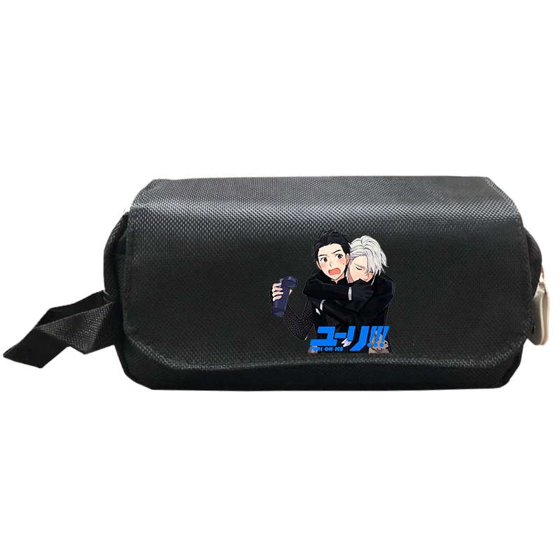 Oxford Anime YURI on ICE Makeup Pouch Double Layer Pencil Case Cosmetic Case Kids Storage Bags Purse Boys Girls School Supplies
