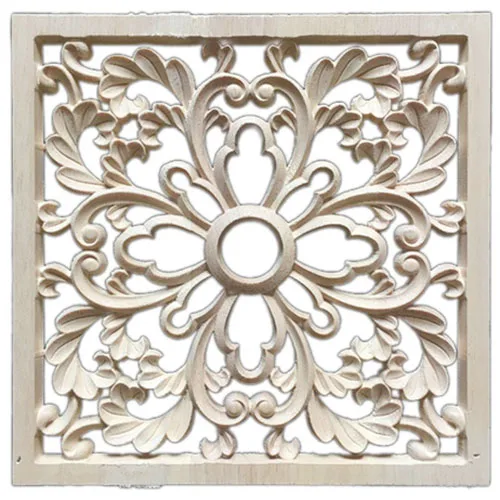 1X Rubber Wood Carved Floral Decal Craft Onlay Applique Furniture DIY Decor#F:20*20cm