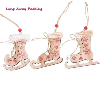 

3pcs Christmas Wood Skate Shoes Christmas Tree Ornament Pendant Party Christmas Decoration for Home