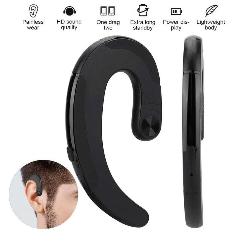 1pc Portable Sports Earphone Wireless Bluetooth Ear Headphones With Headset Hook Cordless Mic U3W2