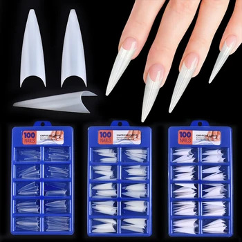 

100pcs/box Fake Nail Tips Acrylic Gel Salon Half Cover DIY Tools Jewelry Nail Press on Long Ballerina Extra Long Stiletto False